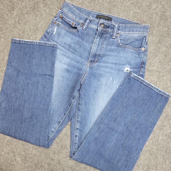 Uniqlo Denim - Uniqlo Jeans Womens 3 Blue Denim Distresd Single Stitch Flat Front Straight Leg